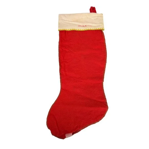 Vintage 1950s Felt Red Christmas Stocking Merry Christmas Santa Claus Felt 17” - Picture 6 of 7